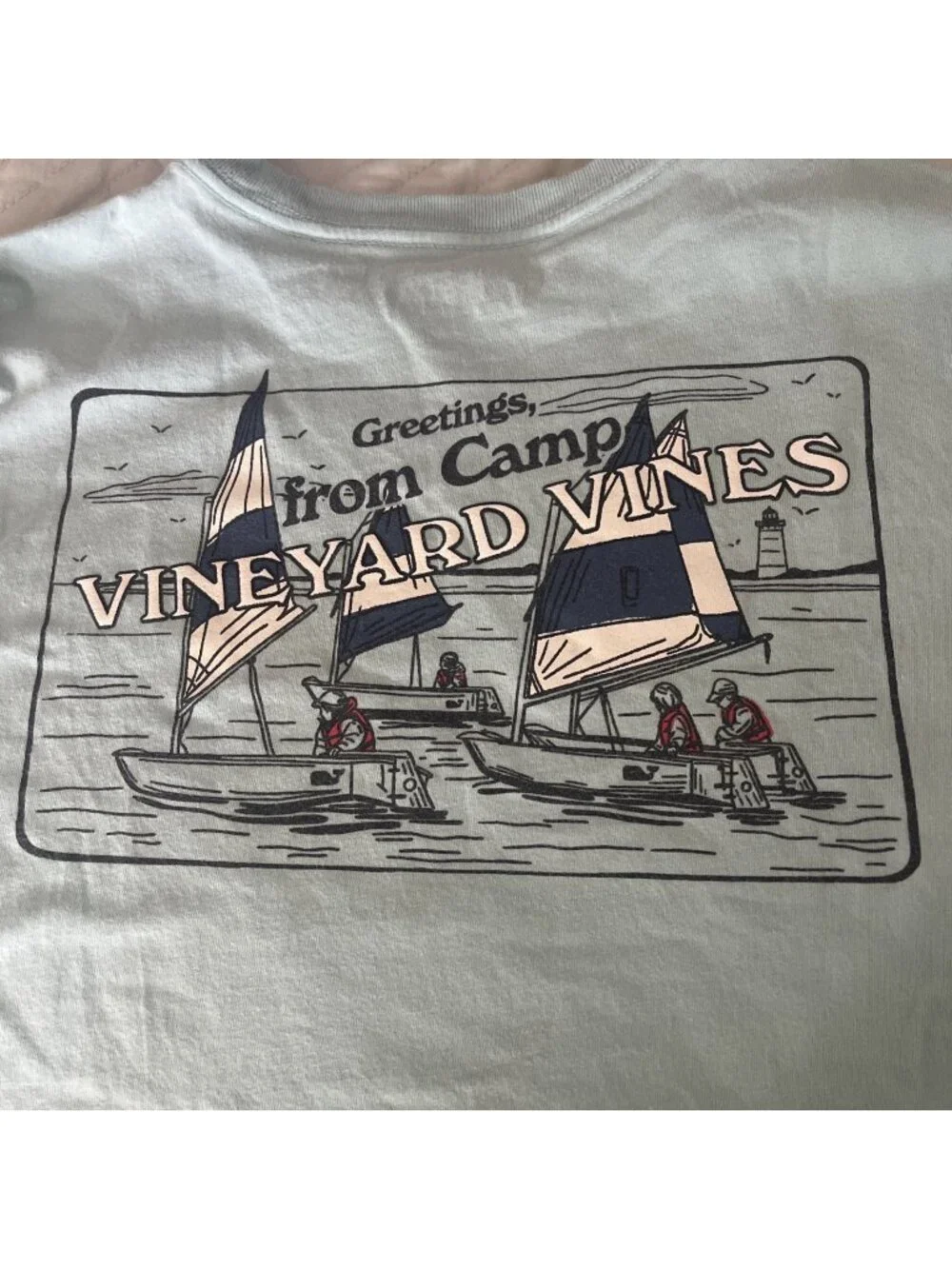 Vineyard Vines Kids Boys Sunset Sails Greetings From Camp Blue Tshirt Med 12-14